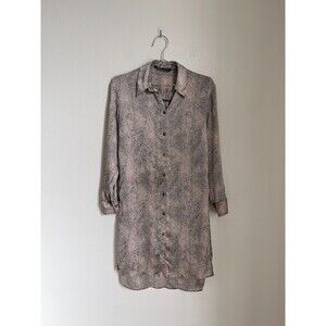 Zara Animal Print Satin Tunic Shirt Dress in Beige/Black Size XS